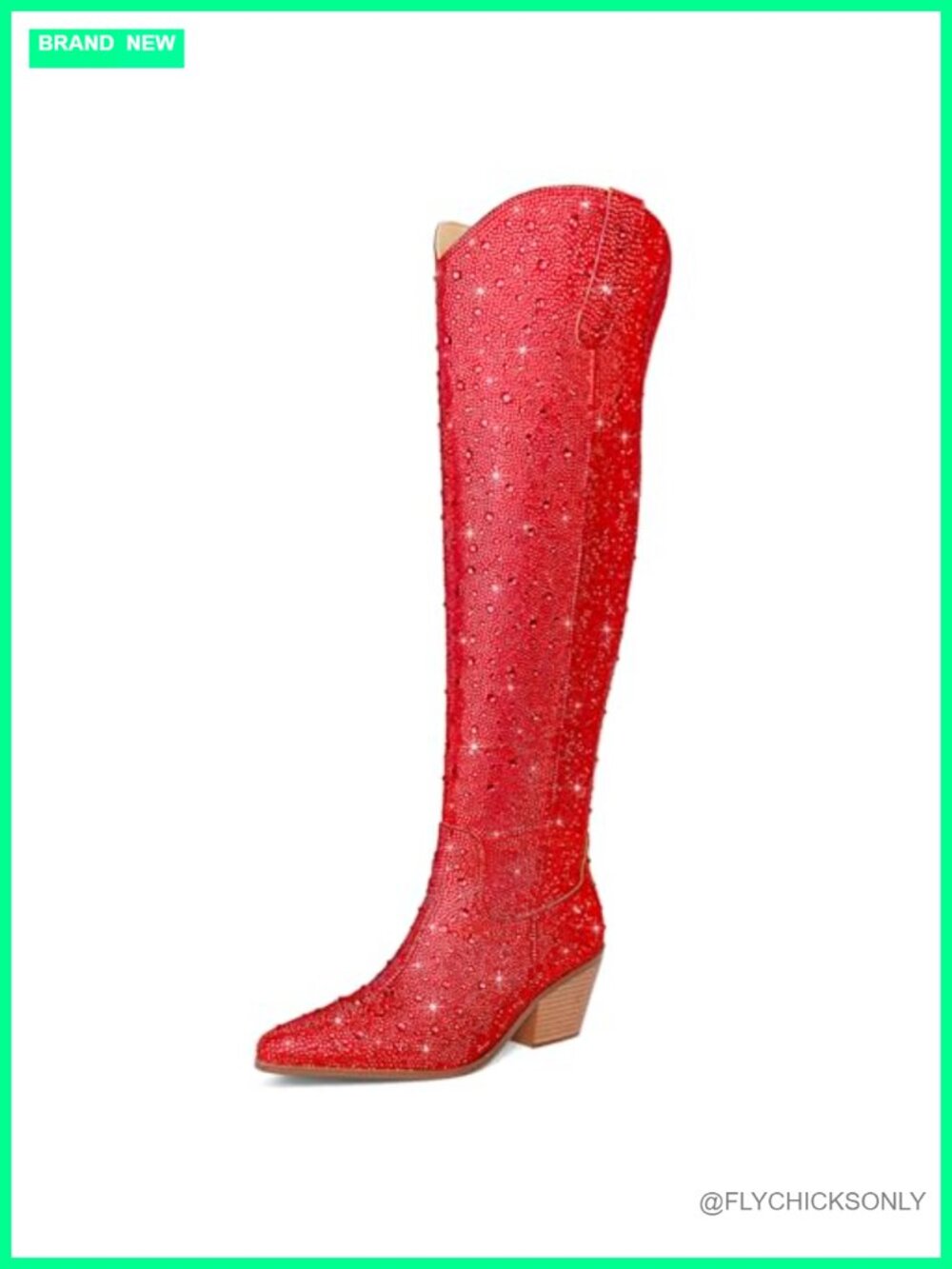 Rhinestone Over the Knee Cowboy Boots Thigh High Chunky Heel Western Boots
